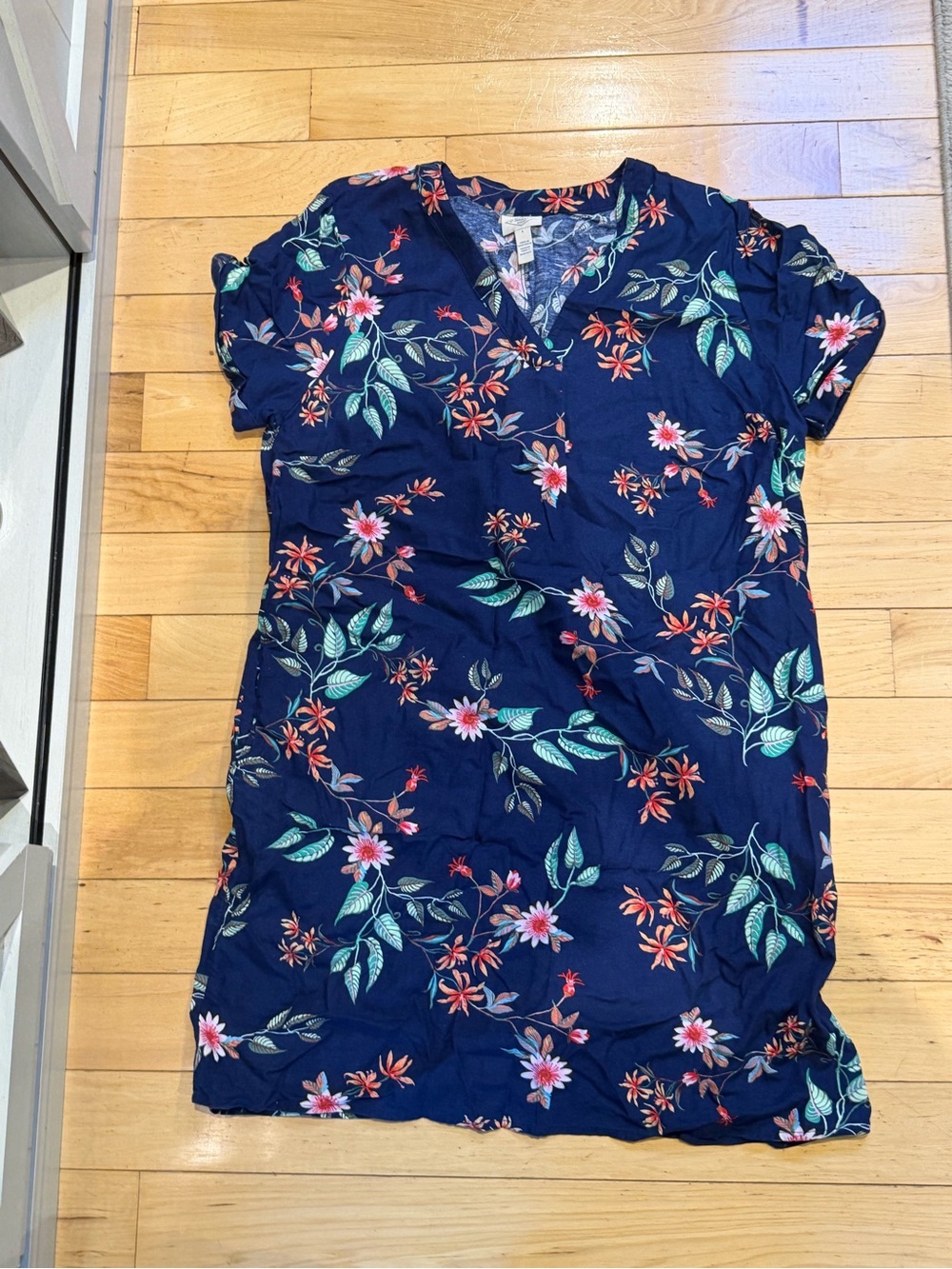 St John’s Bay Women’s Short Sleeve Night Gown Floral Blue Size Large NEW